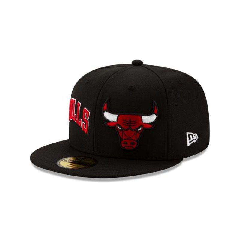 NBA Chicago Bulls Double Hit 59Fifty Fitted (GTG6382) - Black New Era Caps